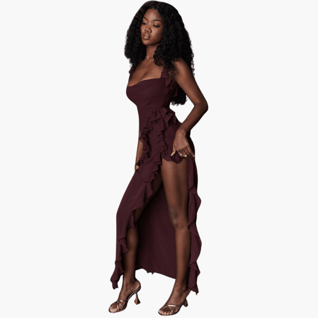 Ruffled Summer Dress for Women – Maxi Dress with High Slit