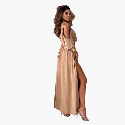 Maxi Dress with V-Neck and Slit ��� Women's Evening Wear