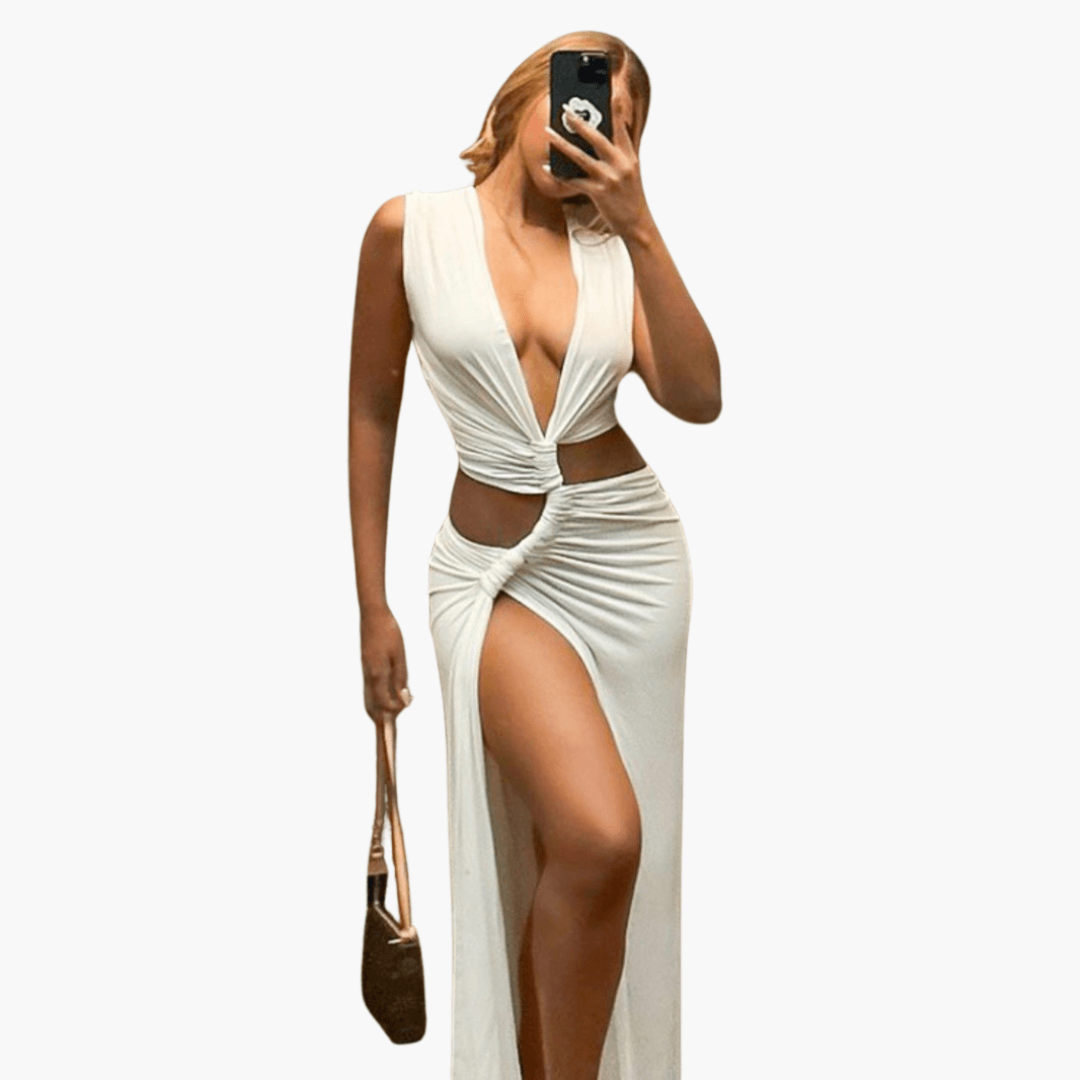 Summer Dress for Women – Cut-Out, V-Neck, Side Slit