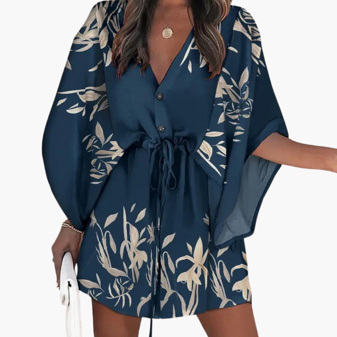 Women’s Beach Dress with Waist Tie and Button Front