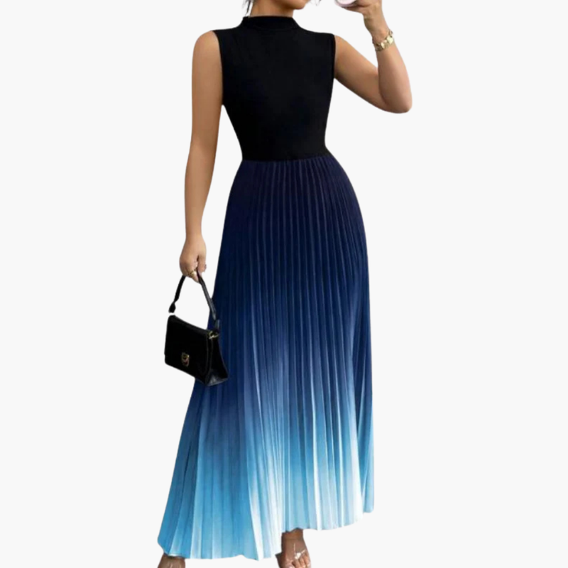 Women's Evening Dress with Sleeveless Design and Pleated Skirt