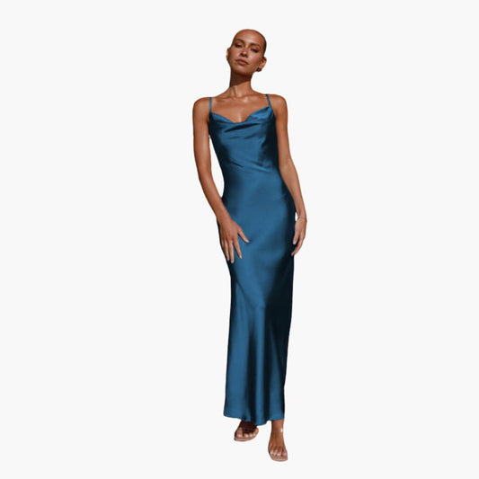 Women’s Maxi Dress with Adjustable Spaghetti Straps and Round Neck