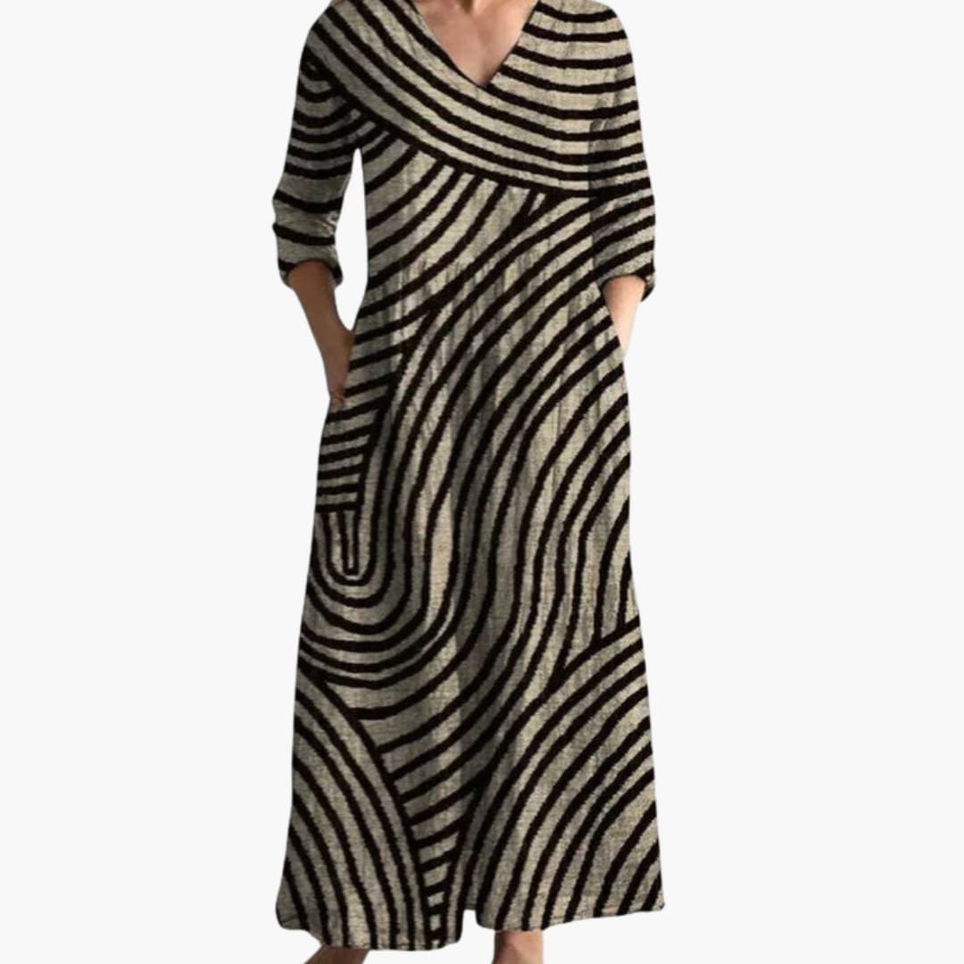 Women's Maxi Dress with V Neckline and Side Pockets