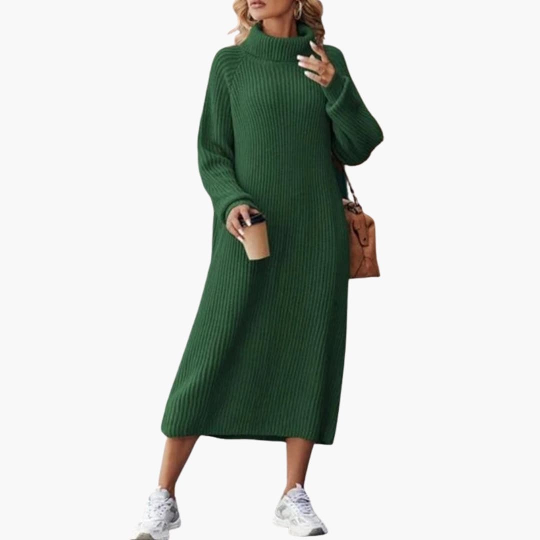Women’s Maxi Sweater Dress with Collar and Long Sleeves
