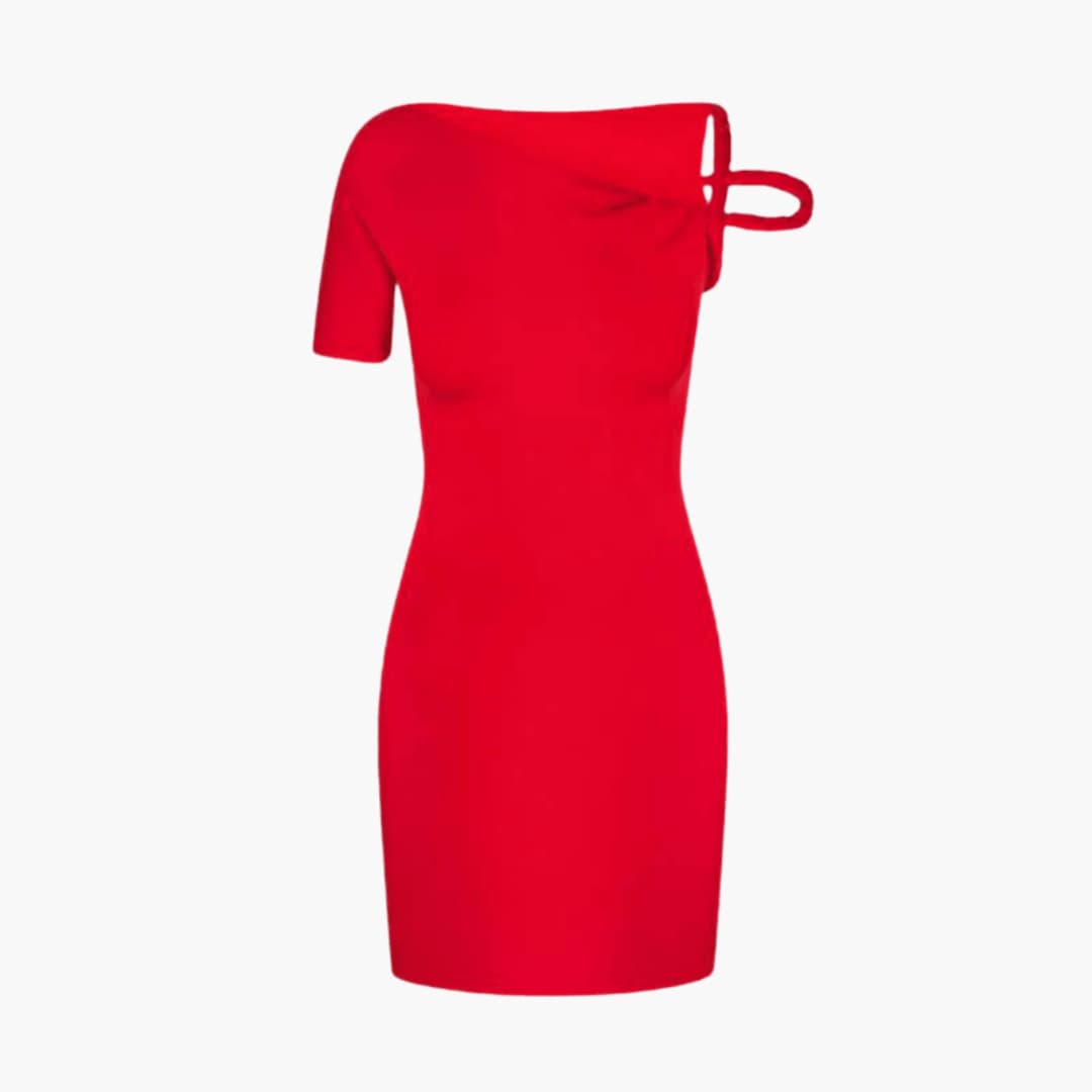 Women’s One Shoulder Midi Dress with Asymmetrical Neckline