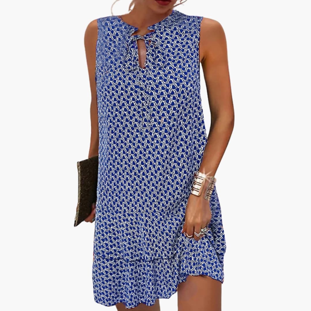 Women's Sleeveless Dress with Tie Front and Abstract Print