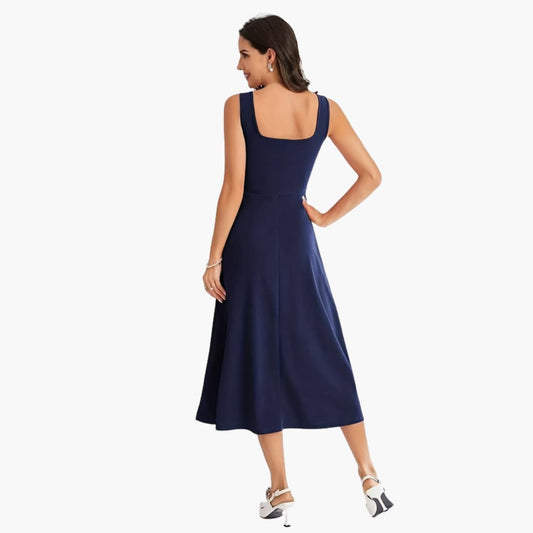 Women’s Sleeveless Strap Dress with Straight Hem and Fitted Bodice