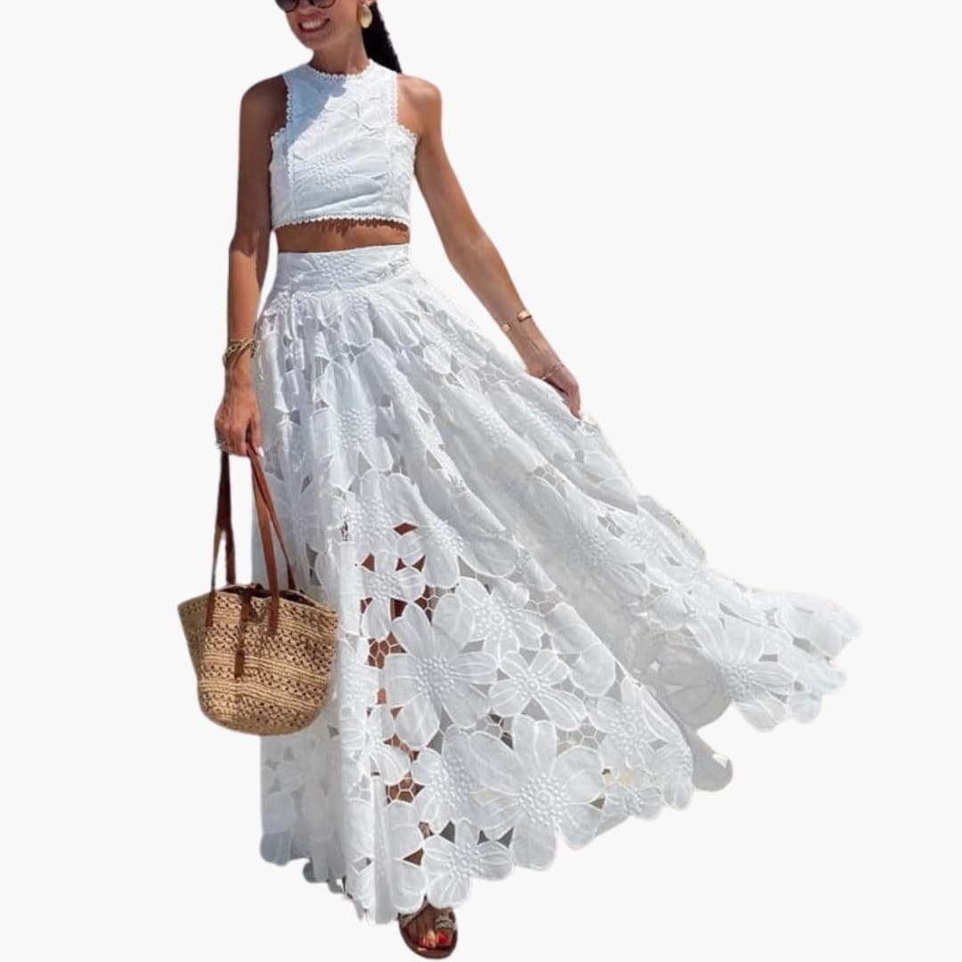 Women’s Two Piece Dress with Crop Top and Maxi Skirt