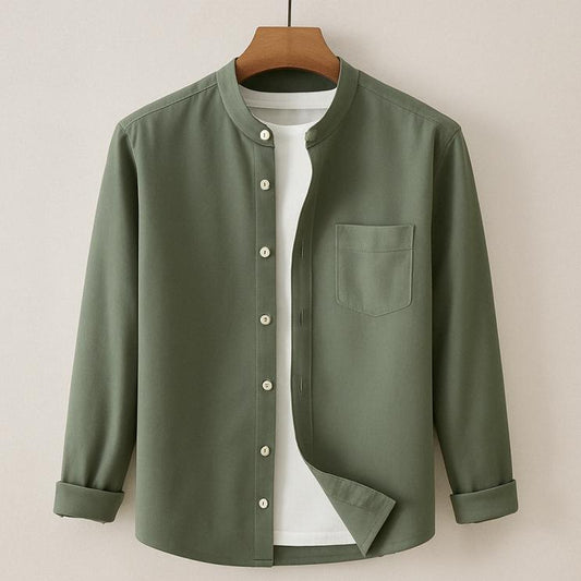 Mathew | Men's Long Sleeve Band Collar Button-Down Shirt