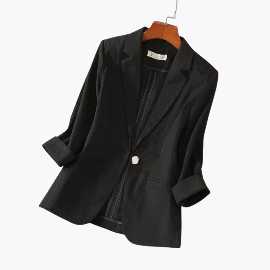 Women's Three-Quarter Sleeve Notch Lapel Single-Button Linen Blazer