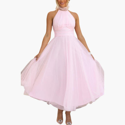 Women's Tulle Dress with Halter Neck – Elegant Party Dress
