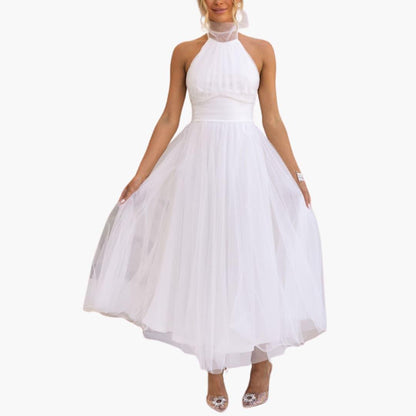 Women's Tulle Dress with Halter Neck – Elegant Party Dress