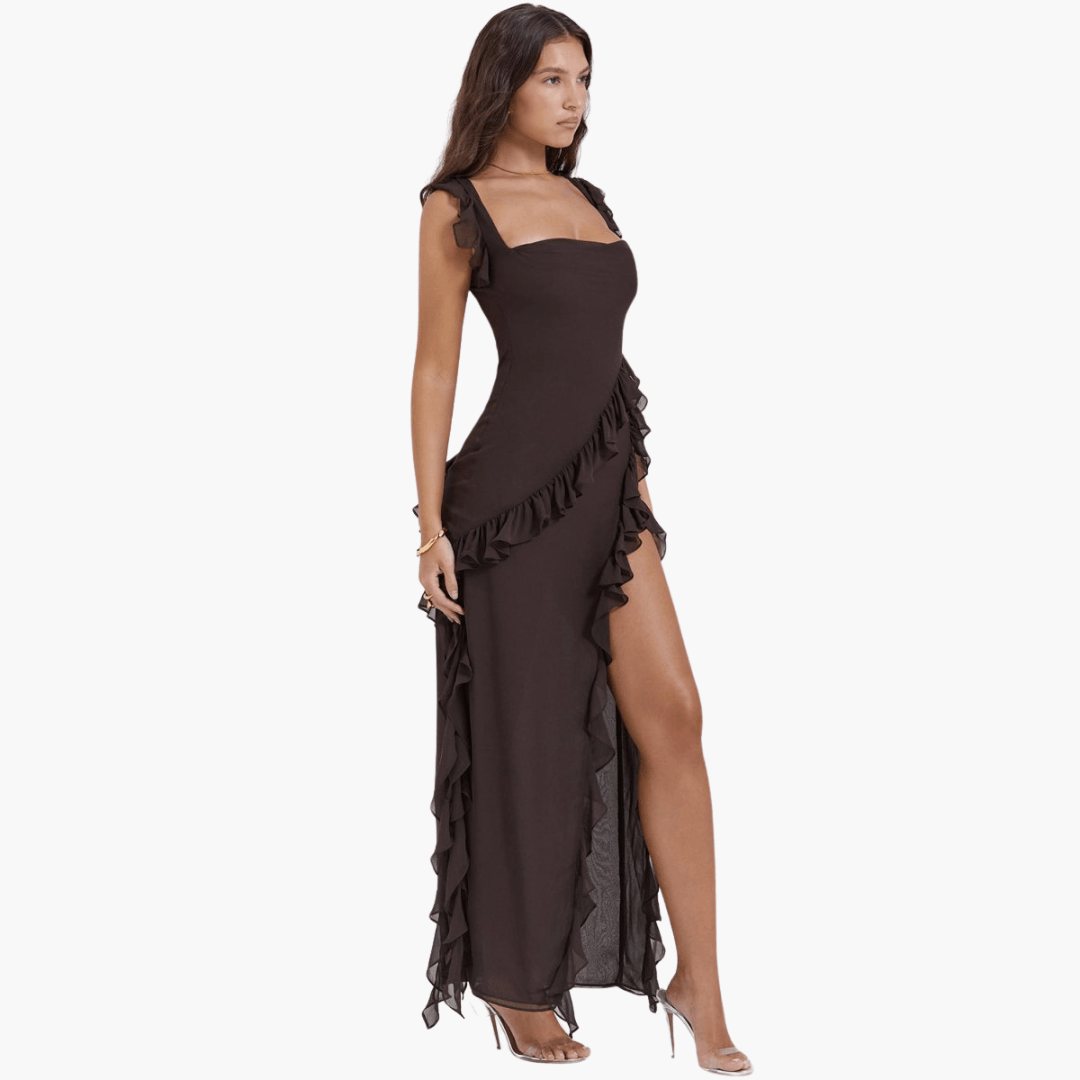 Ruffled Summer Dress for Women – Maxi Dress with High Slit