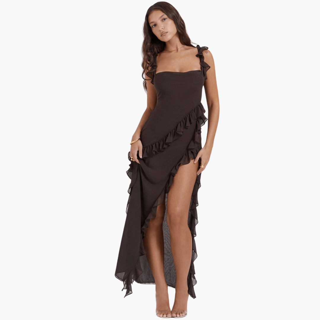 Ruffled Summer Dress for Women – Maxi Dress with High Slit
