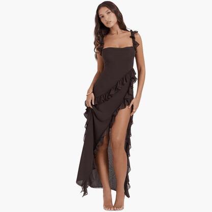 Ruffled Summer Dress for Women – Maxi Dress with High Slit