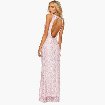 Lace Maxi Dress - Women's Style with V-Neck and Elegance