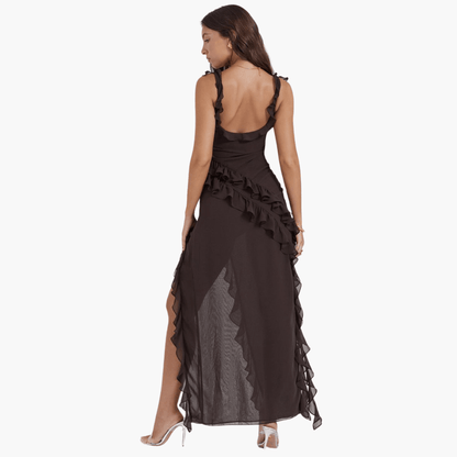 Ruffled Summer Dress for Women – Maxi Dress with High Slit