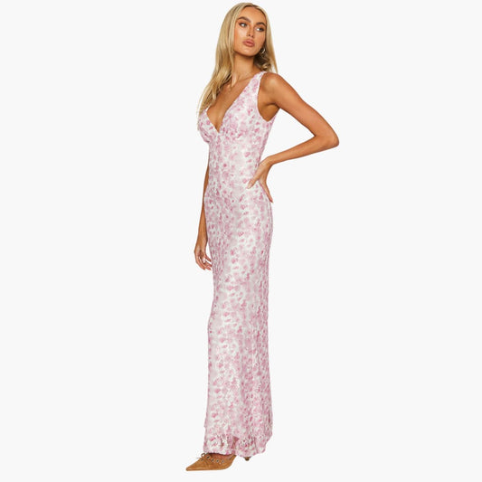 Lace Maxi Dress - Women's Style with V-Neck and Elegance