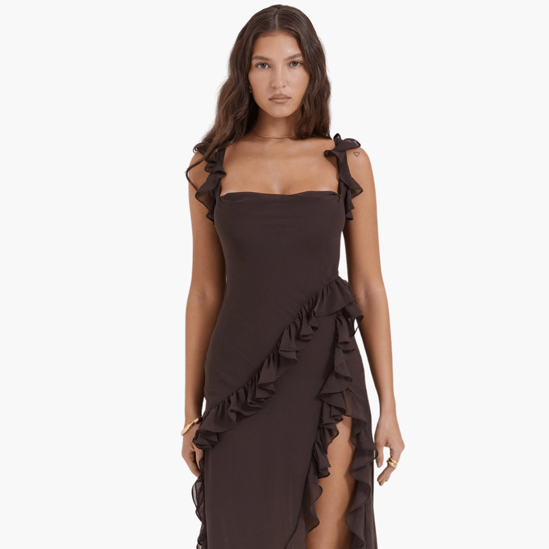 Ruffled Summer Dress for Women – Maxi Dress with High Slit