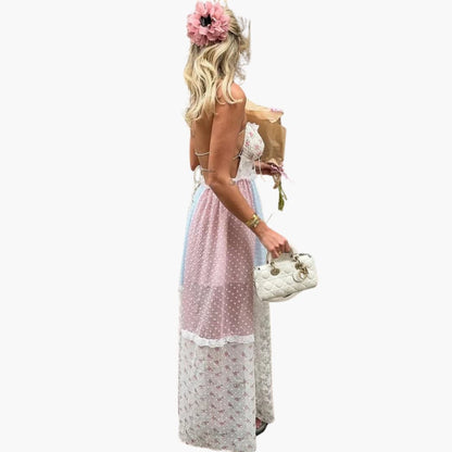 Patchwork Maxi Dress - Women's Summer Dress with Spaghetti Straps
