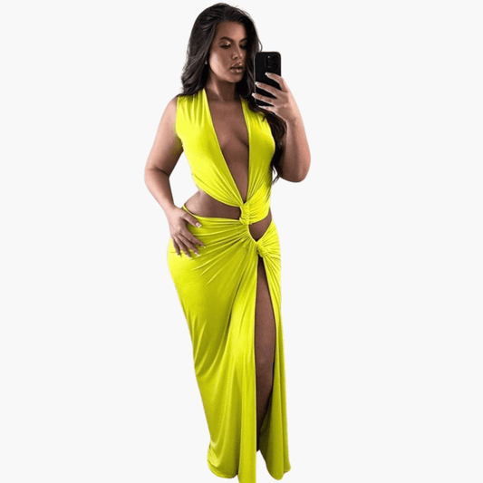 Summer Dress for Women – Cut-Out, V-Neck, Side Slit
