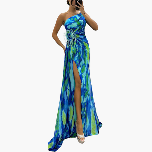 Women One Shoulder Maxi Dress with Flowing Silhouette