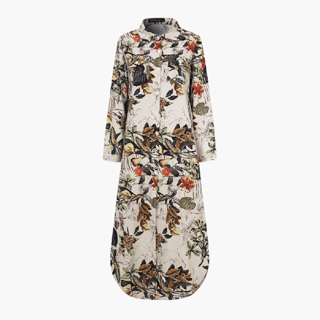 Floral Maxi Dress for Women with Button Placket – Long Dress