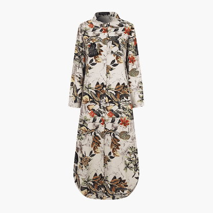 Floral Maxi Dress for Women with Button Placket – Long Dress