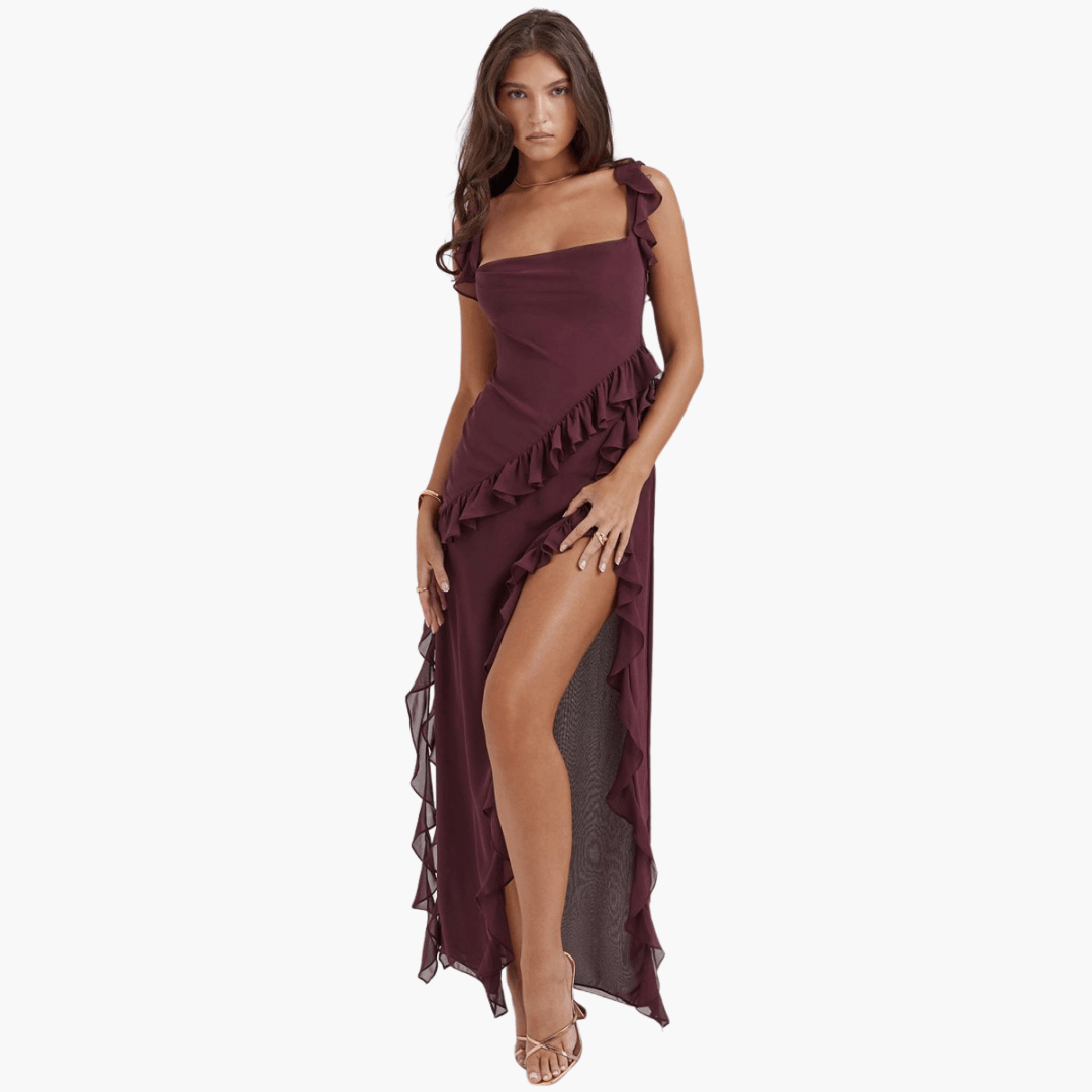 Ruffled Summer Dress for Women – Maxi Dress with High Slit