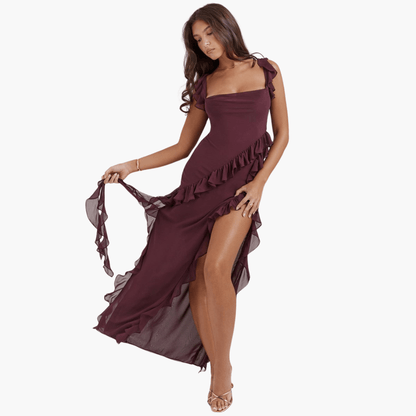 Ruffled Summer Dress for Women – Maxi Dress with High Slit