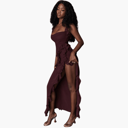 Ruffled Summer Dress for Women – Maxi Dress with High Slit