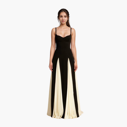 Colorblock Maxi Dress for Women – Elegant with Heart Neckline