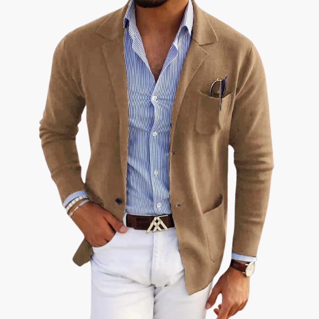 Men’s Knit Blazer with Lapel Collar and Closure