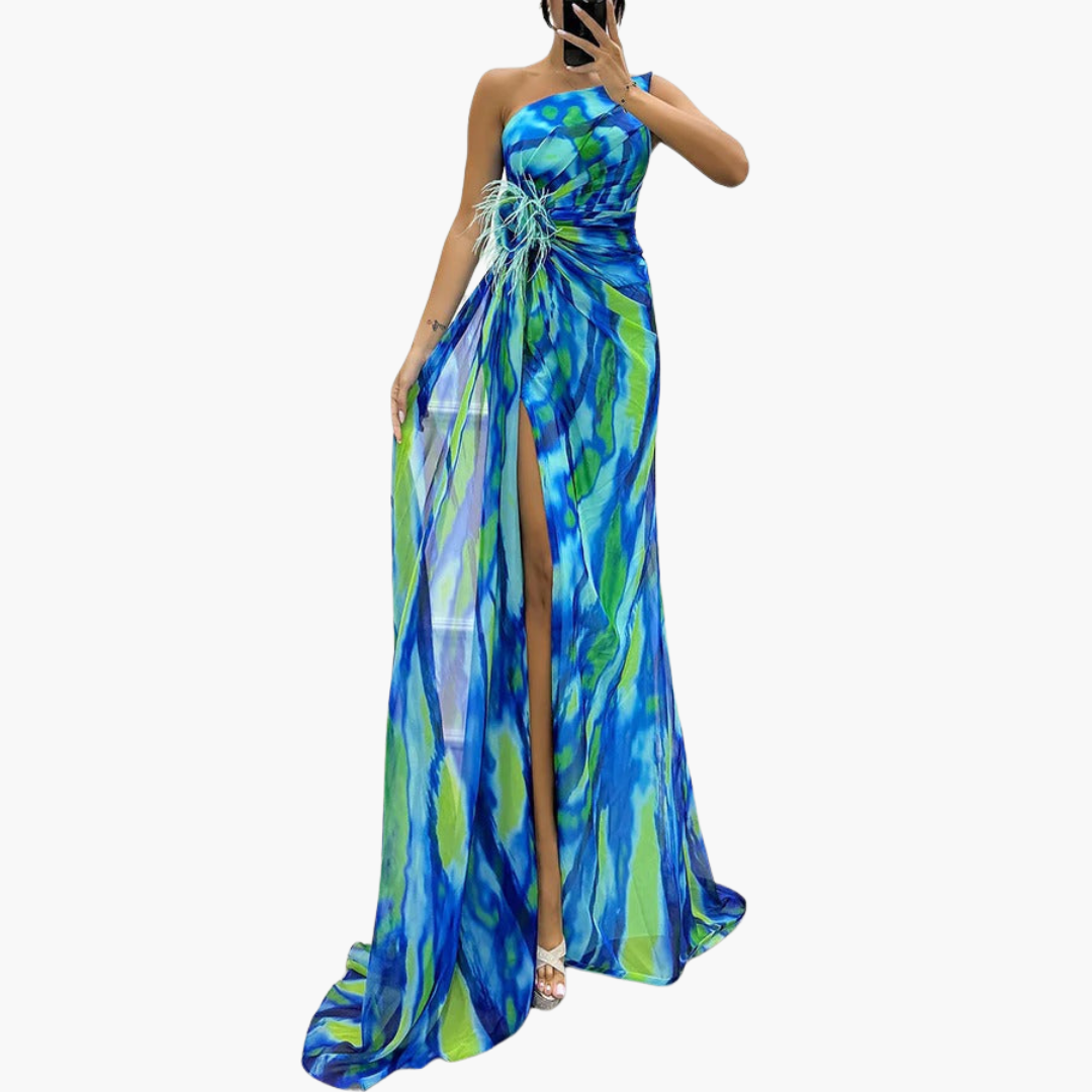 Women One Shoulder Maxi Dress with Flowing Silhouette