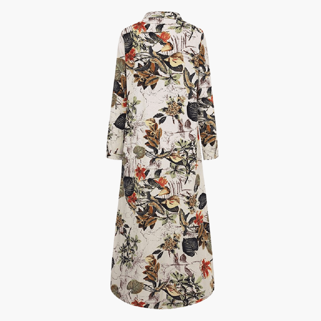 Floral Maxi Dress for Women with Button Placket – Long Dress