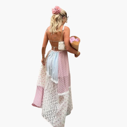 Patchwork Maxi Dress - Women's Summer Dress with Spaghetti Straps