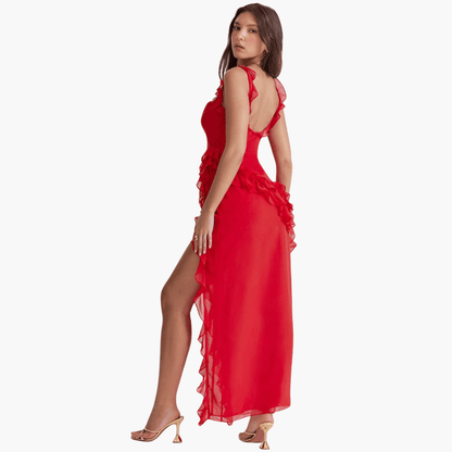 Ruffled Summer Dress for Women – Maxi Dress with High Slit