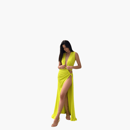 Summer Dress for Women – Cut-Out, V-Neck, Side Slit