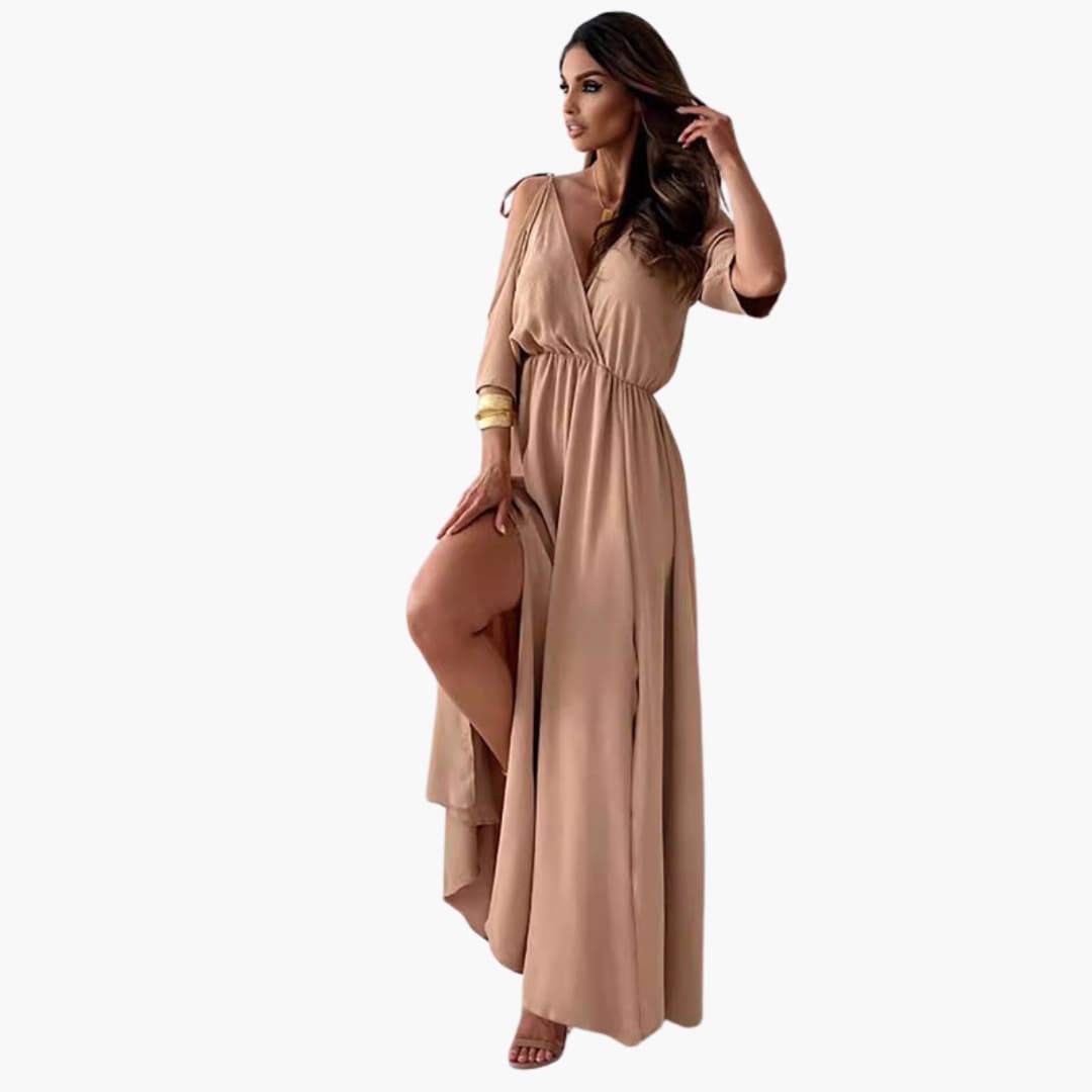 Maxi Dress with V-Neck and Slit ��� Women's Evening Wear