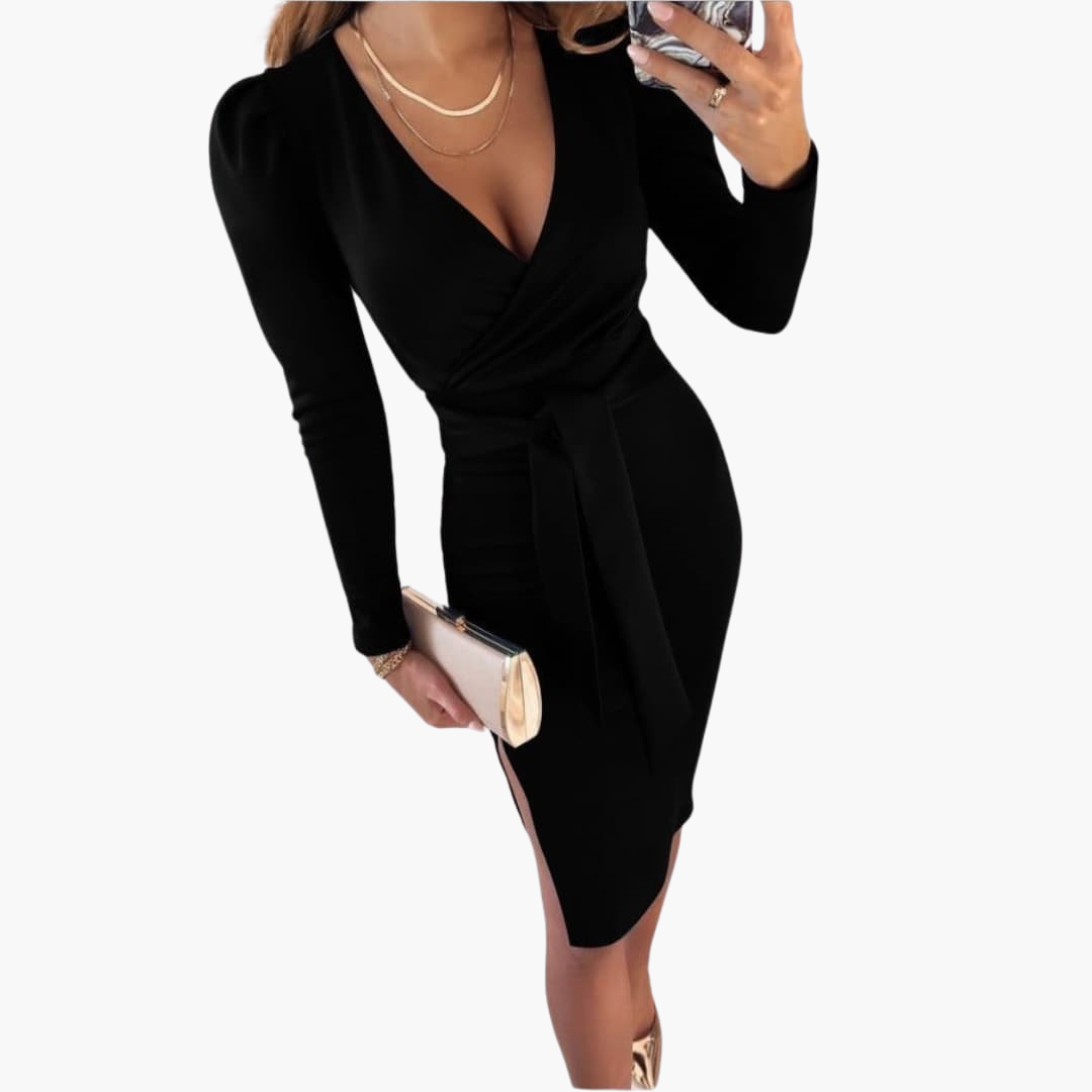 Women Midi Dress with V-Neck and Tie Straps