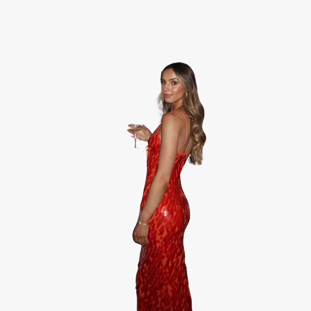 Sequin Evening Dress for Women - Maxi with V-Neck