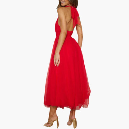 Women's Tulle Dress with Halter Neck – Elegant Party Dress