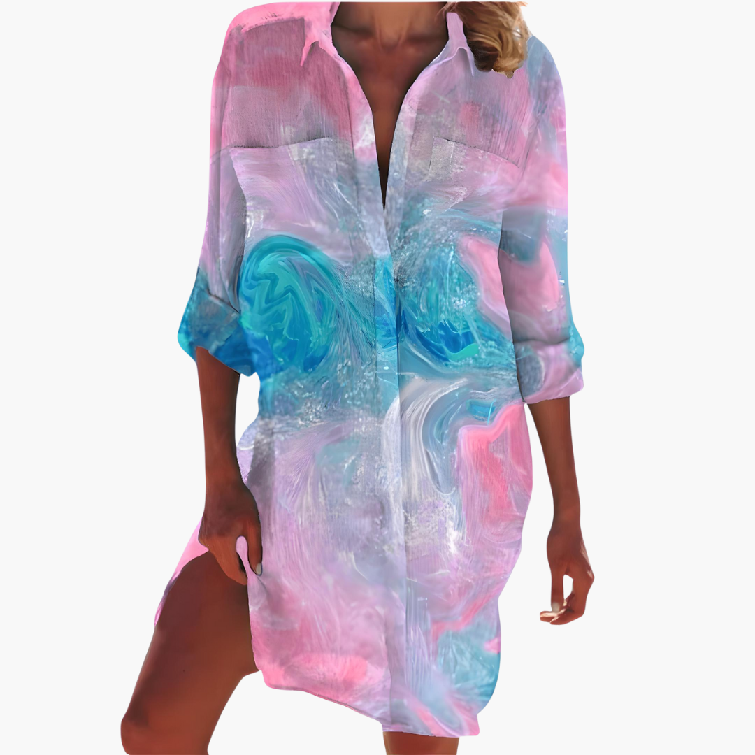 Women's Shirt Dress with Long Sleeves and Button Placket