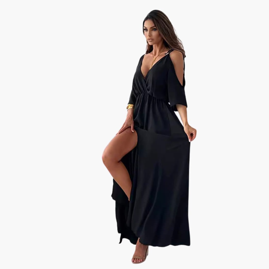 Maxi Dress with V-Neck and Slit ��� Women's Evening Wear