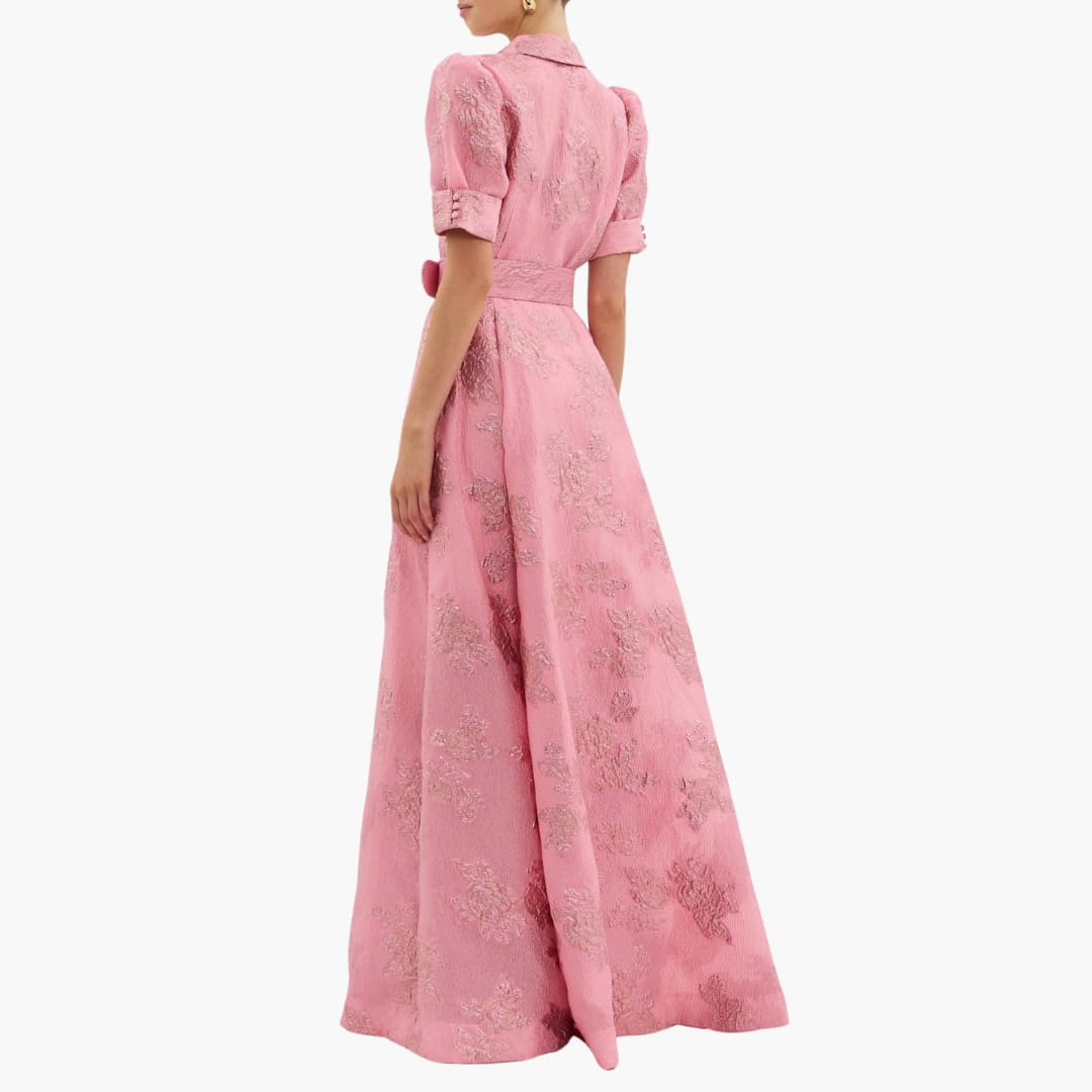 Floral Dress with Belt - For Women with Puff Sleeves & Elegance