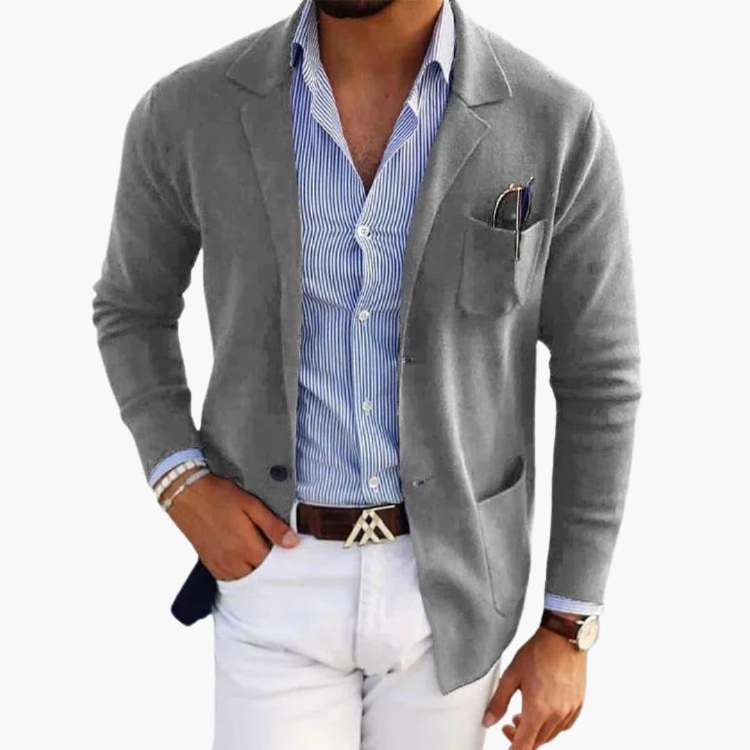 Men’s Knit Blazer with Lapel Collar and Closure