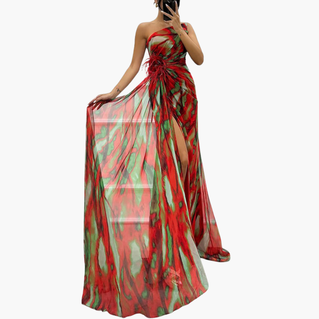 Women One Shoulder Maxi Dress with Flowing Silhouette