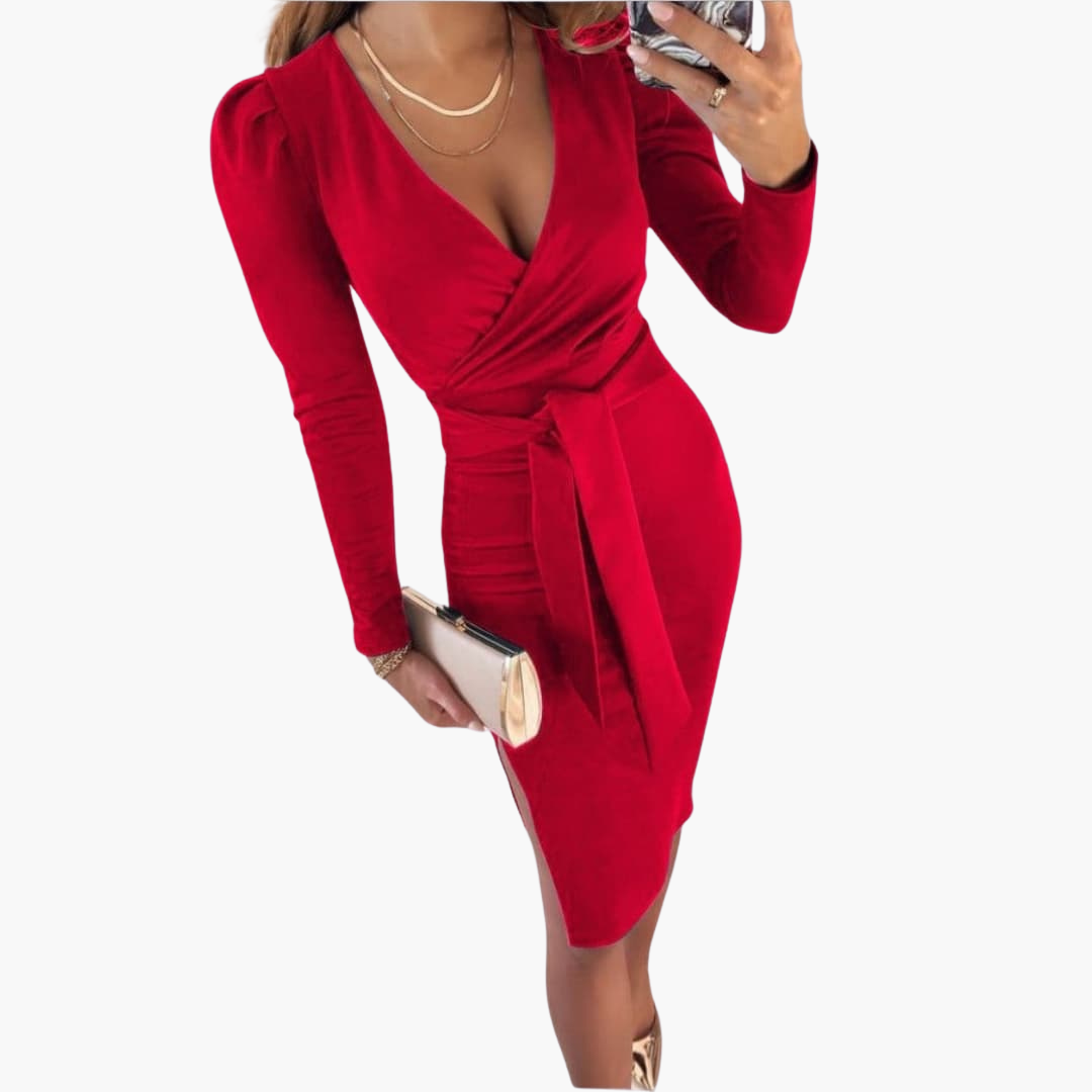 Women Midi Dress with V-Neck and Tie Straps