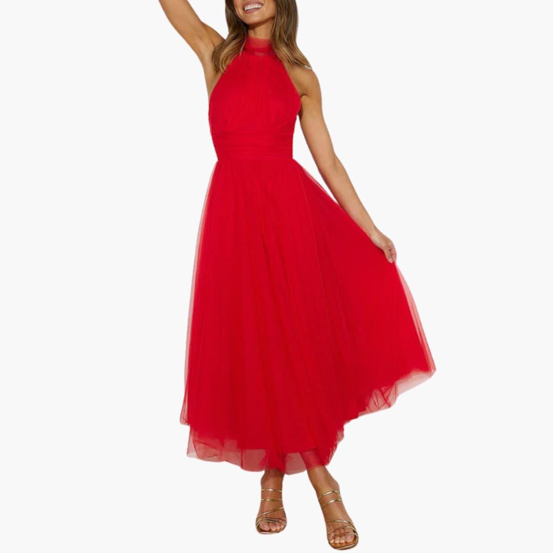 Women's Tulle Dress with Halter Neck – Elegant Party Dress