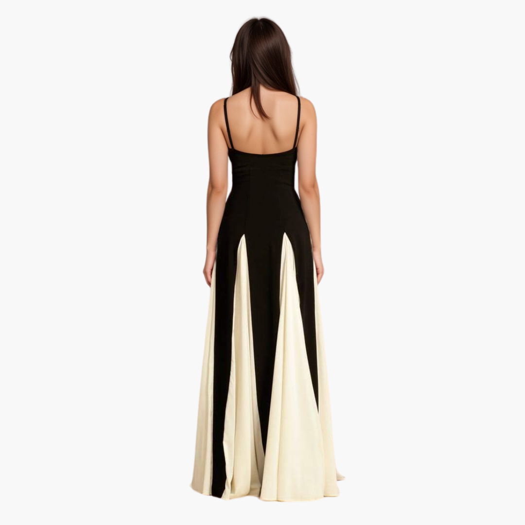 Colorblock Maxi Dress for Women – Elegant with Heart Neckline